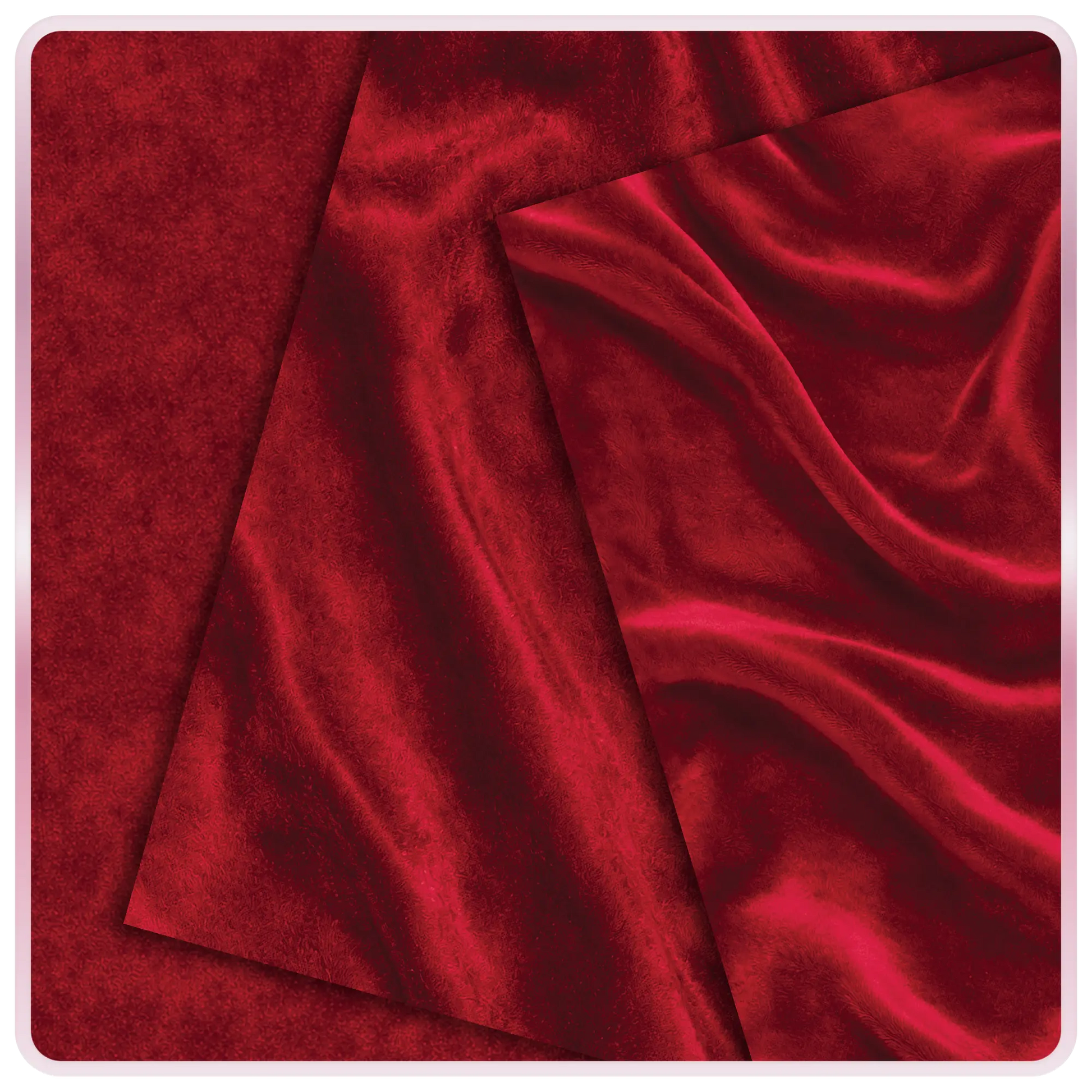 Ruby velvet seamless texture with smooth draped fabric folds and deep red tones, luxury fabric background