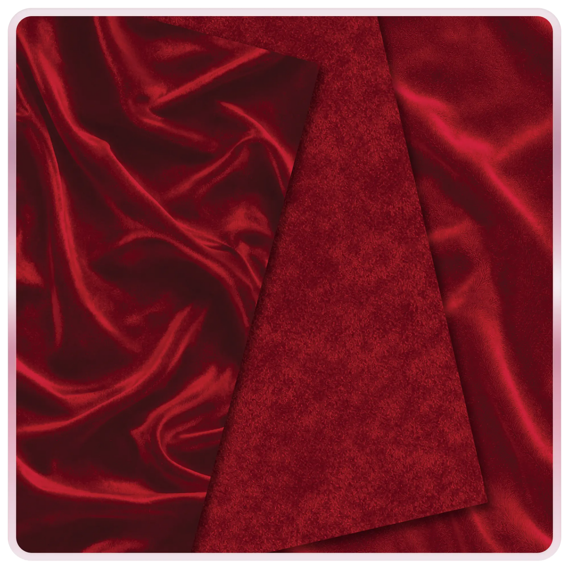 Seamless red velvet fabric texture with rich ruby tones and soft light reflections, elegant luxury background pattern