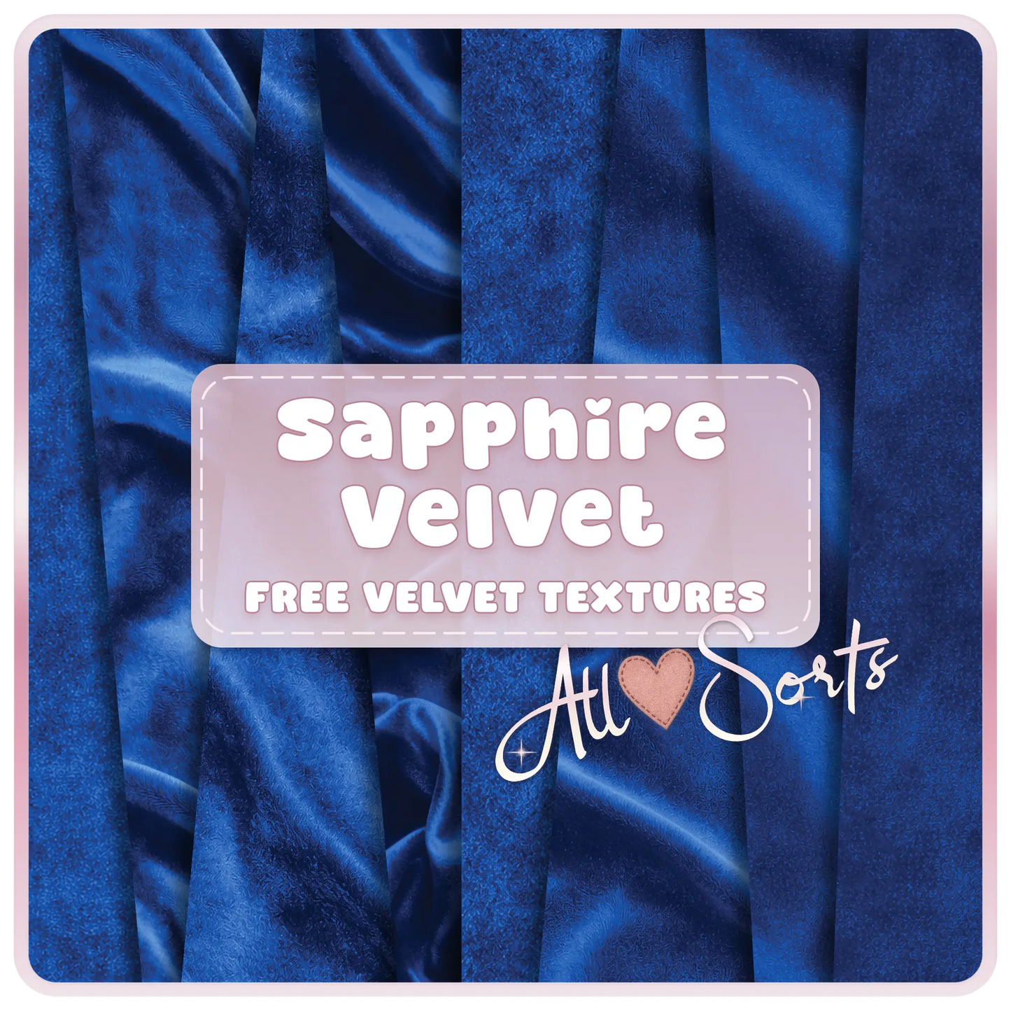 Sapphire velvet seamless digital paper pack preview featuring deep blue luxury fabric textures with soft folds and rich sheen