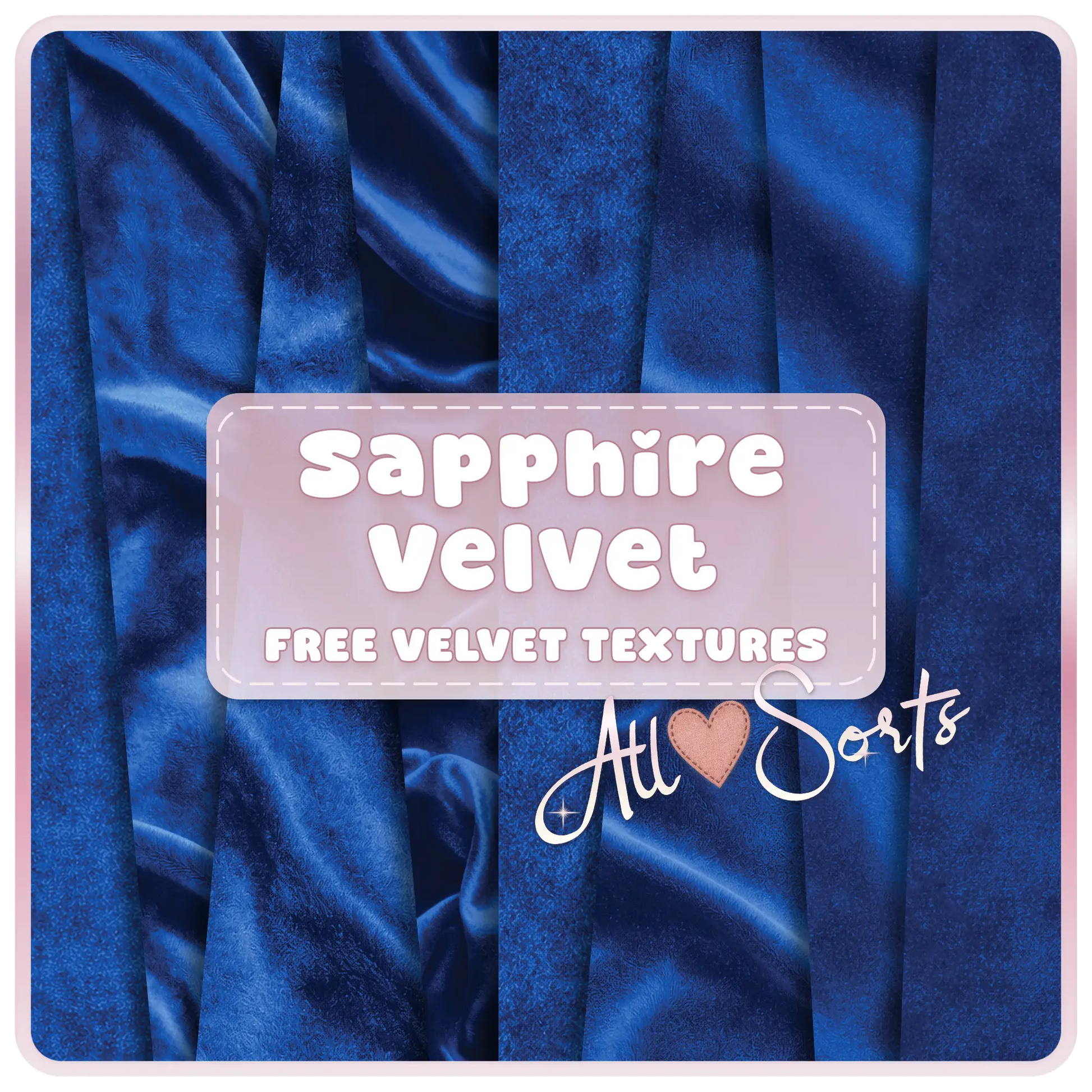 Sapphire velvet seamless digital paper pack preview featuring deep blue luxury fabric textures with soft folds and rich sheen