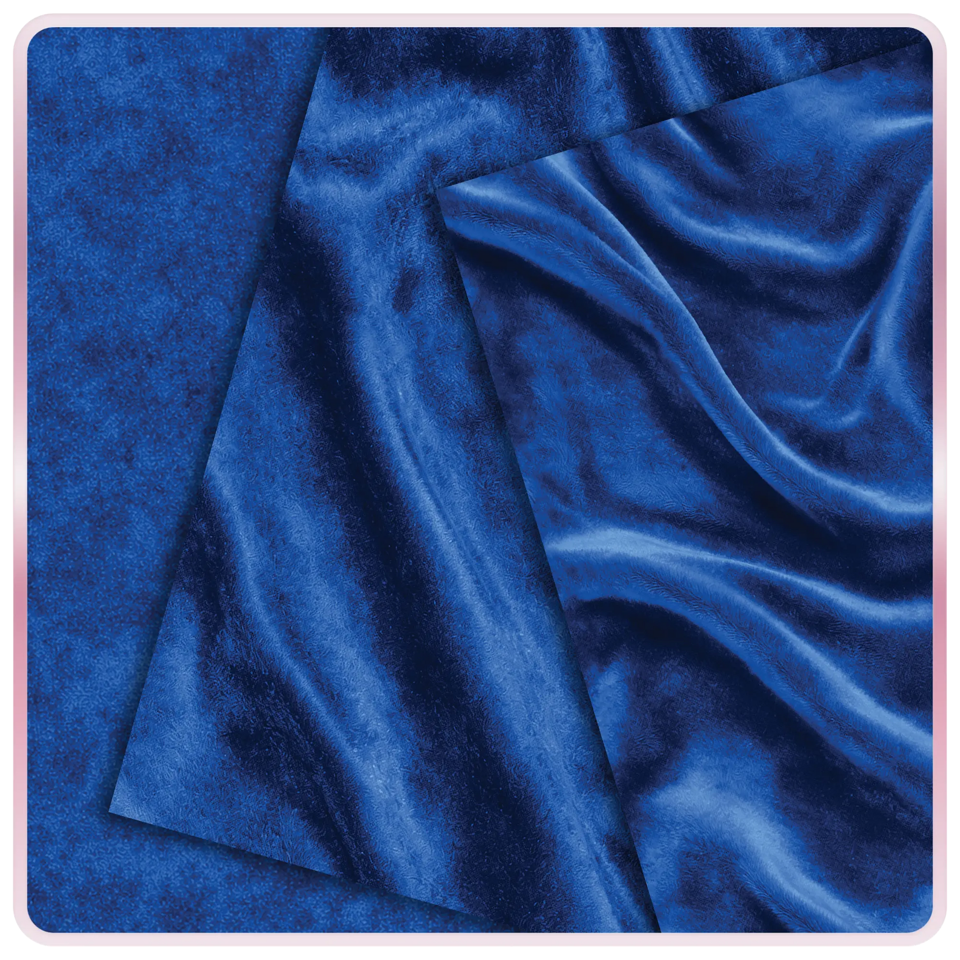 Sapphire blue velvet seamless texture with smooth draped fabric folds and luminous highlights, luxury background