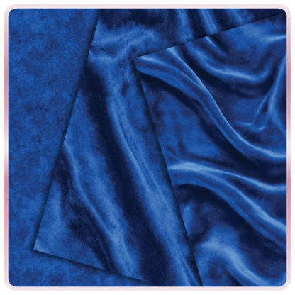 Sapphire blue velvet seamless texture with smooth draped fabric folds and luminous highlights, luxury background