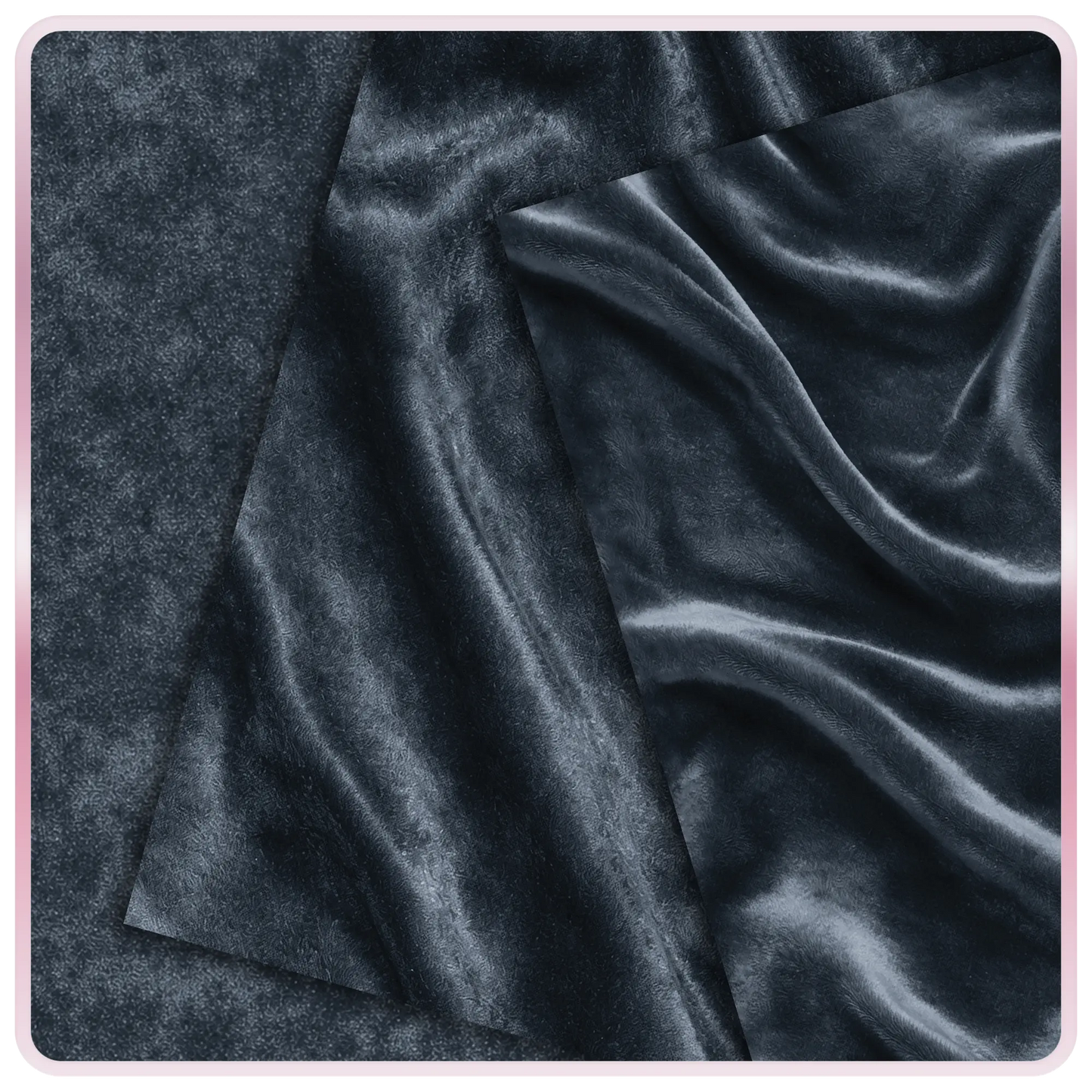 Silver velvet seamless texture with smooth draped fabric folds and subtle metallic shine, elegant cool toned background