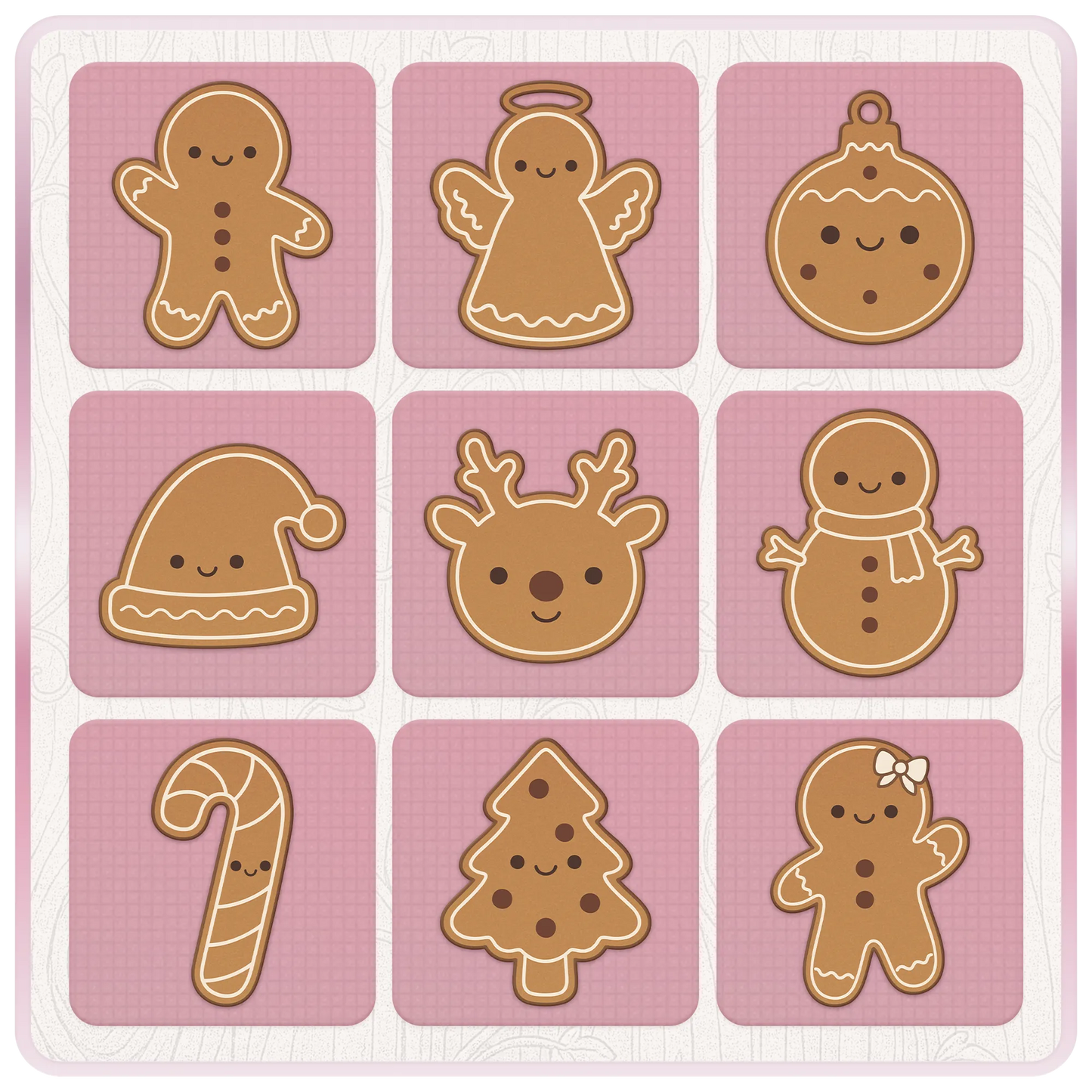 Christmas gingerbread SVG bundle preview featuring gingerbread man, angel, ornament, Santa hat, reindeer, snowman, candy cane, tree and gingerbread girl.