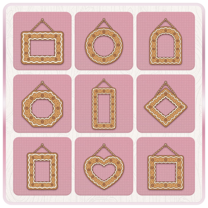 Nine Christmas gingerbread frame SVG and PNG designs including round, heart, diamond, square and rectangular cookie picture frames.