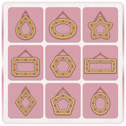 Nine festive gingerbread cookie frame clipart designs with star, teardrop, oval, hexagon and decorative Christmas picture frame shapes.