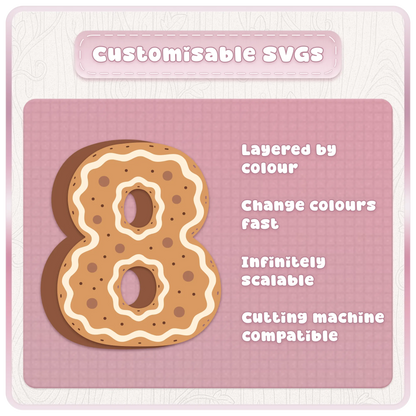 Customisable gingerbread number 8 SVG with editable colour layers for Christmas Cricut crafts, Silhouette projects and festive decorations.