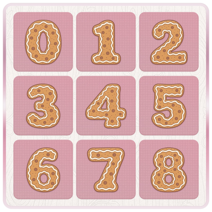 Christmas gingerbread number clipart 0 to 8 featuring iced cookie digits for birthday shirts, holiday crafts and personalised festive gifts.