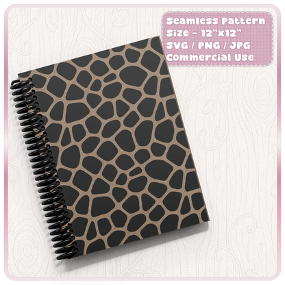Giraffe animal print seamless pattern mockup on a spiral notebook cover, suitable for stationery, planners and printable digital paper designs.