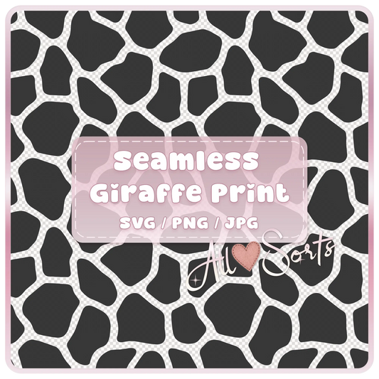 Seamless giraffe print pattern SVG PNG JPG digital download preview black and white animal print design