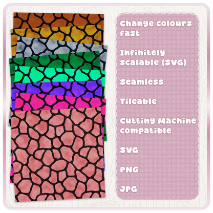Giraffe animal print pattern colour examples showing multiple editable safari spot designs for SVG PNG JPG digital download.