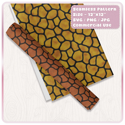 Giraffe safari animal print digital paper shown on printed sheets and strips for scrapbooking, packaging and craft projects.