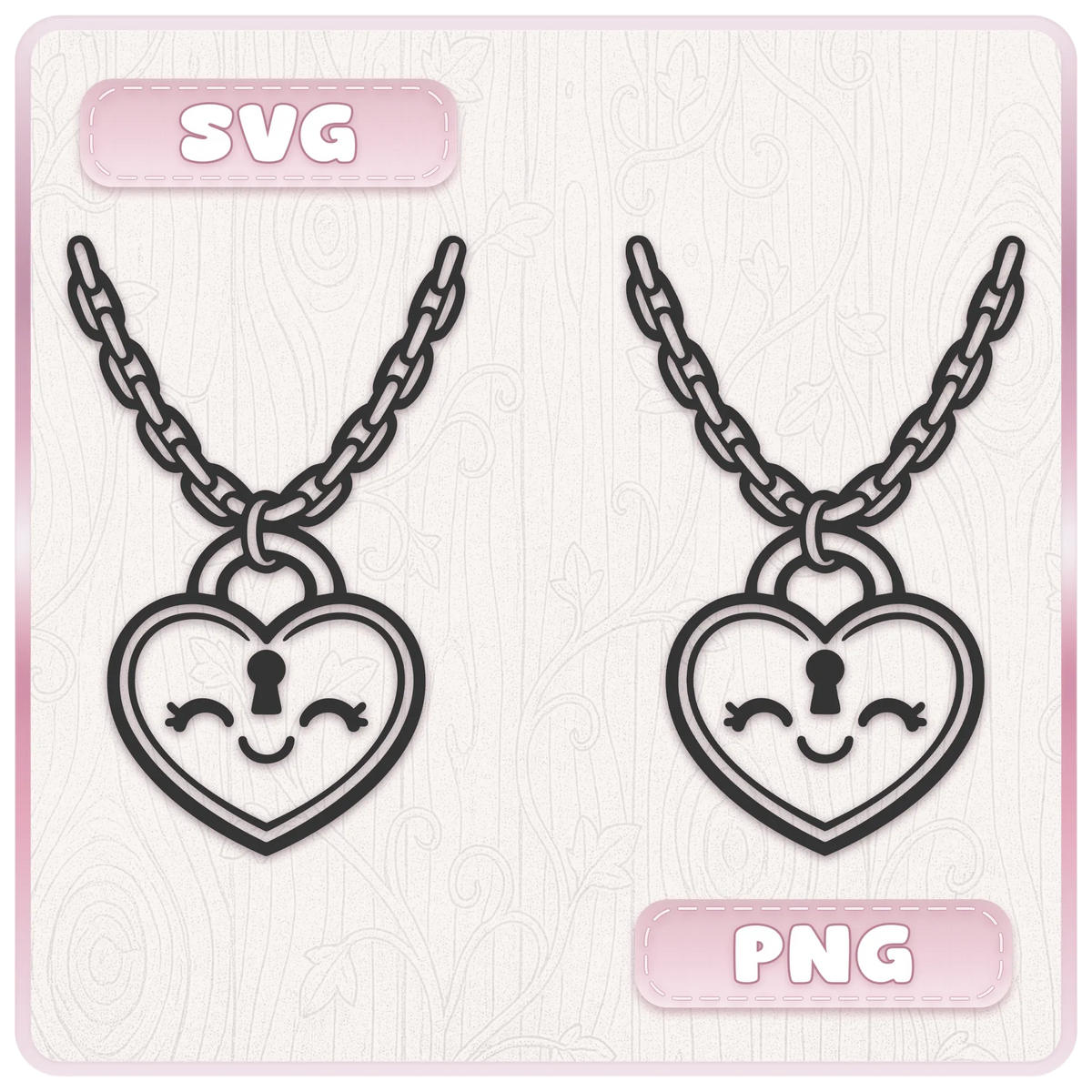 Y2K heart padlock necklace SVG and PNG clipart with cute kawaii face from Girly 2000s digital download bundle