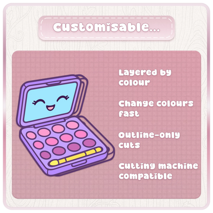 Customisable Girly Y2K SVG clipart preview showing layered color design, outline-only cuts, and cutting machine compatible files.