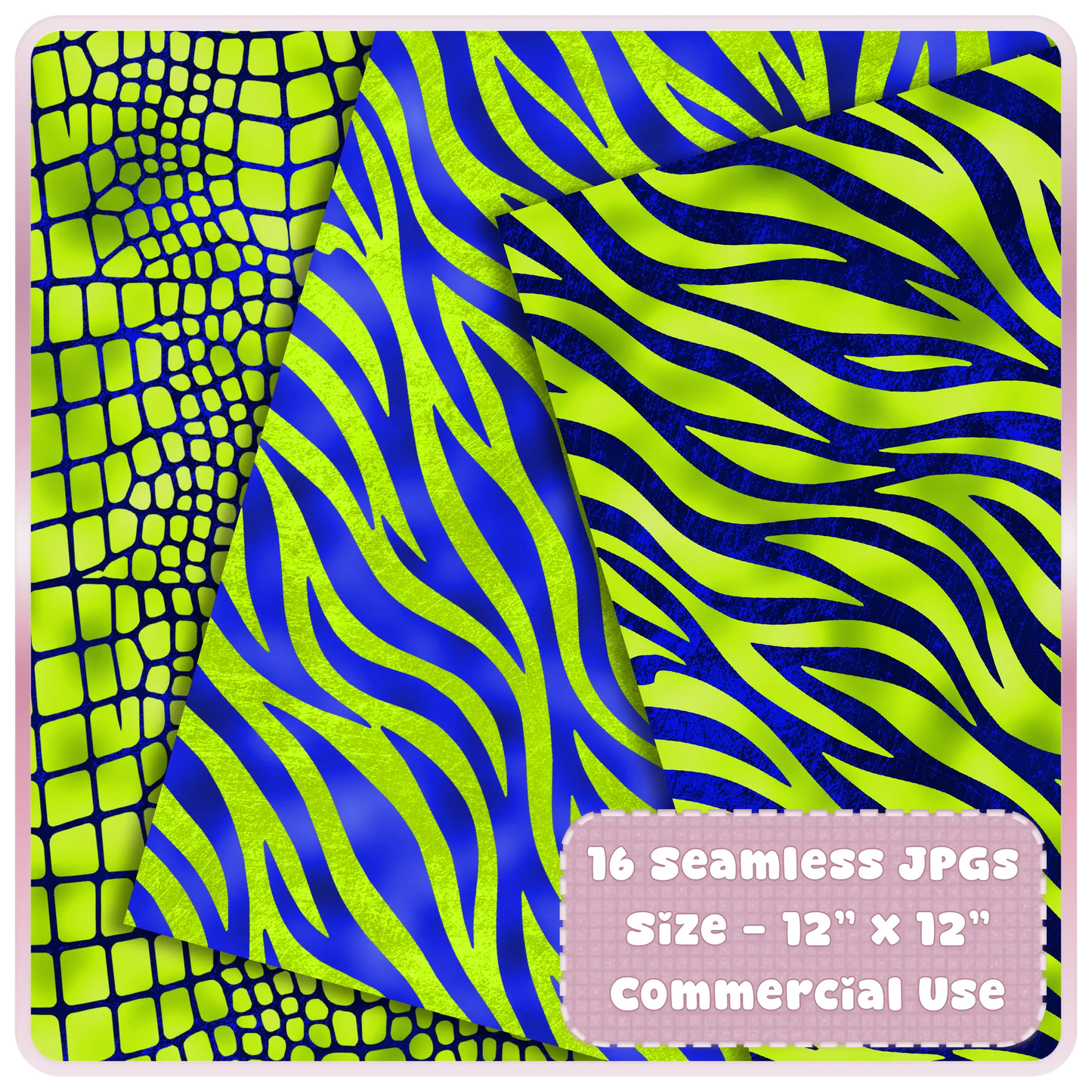 Blue and lime zebra stripe seamless pattern with reptile texture digital paper for fabric and POD