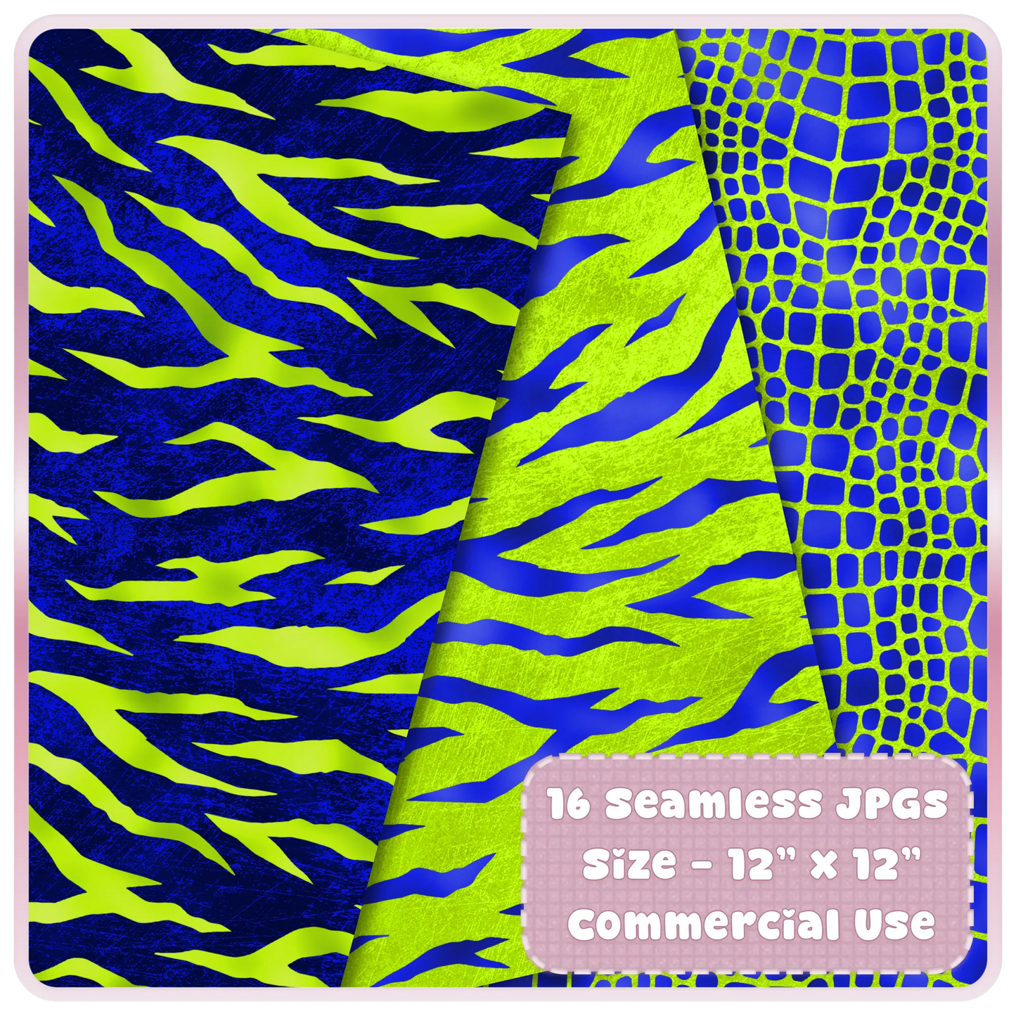 Abstract tiger stripe lime and blue seamless pattern with reptile texture bold digital background