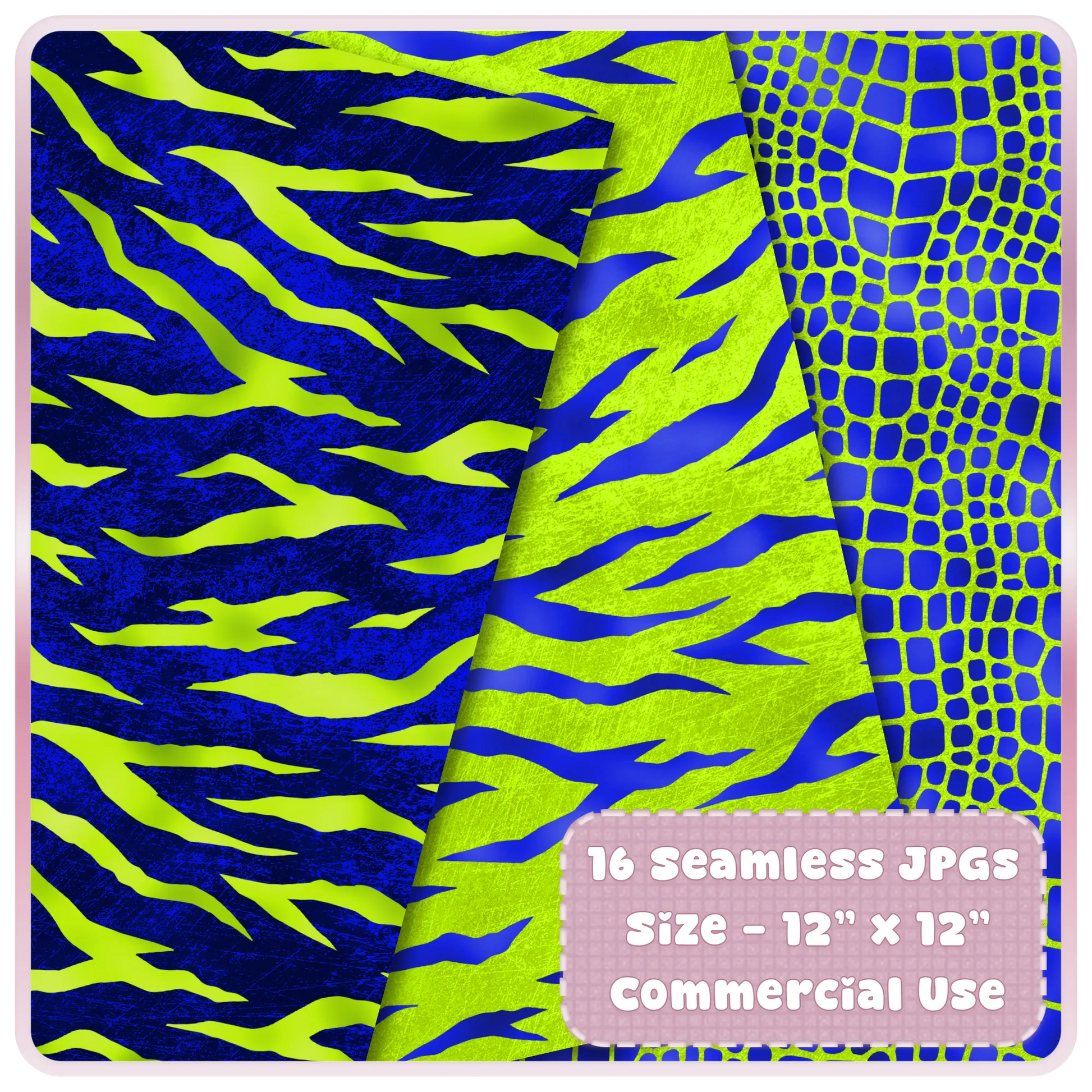 Abstract tiger stripe lime and blue seamless pattern with reptile texture bold digital background