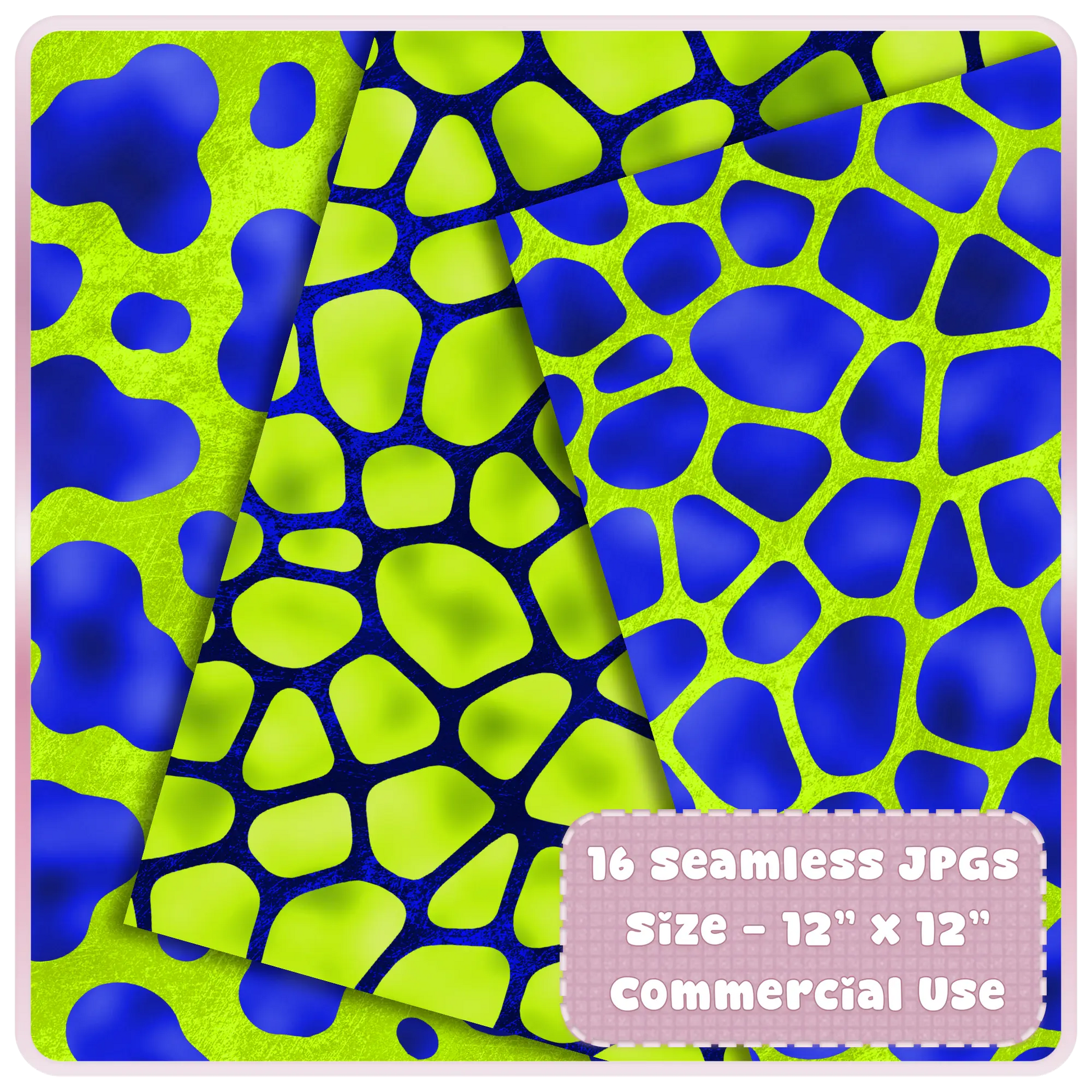 Modern giraffe inspired lime green and blue seamless pattern organic shapes digital paper design