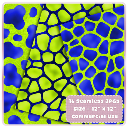 Modern giraffe inspired lime green and blue seamless pattern organic shapes digital paper design