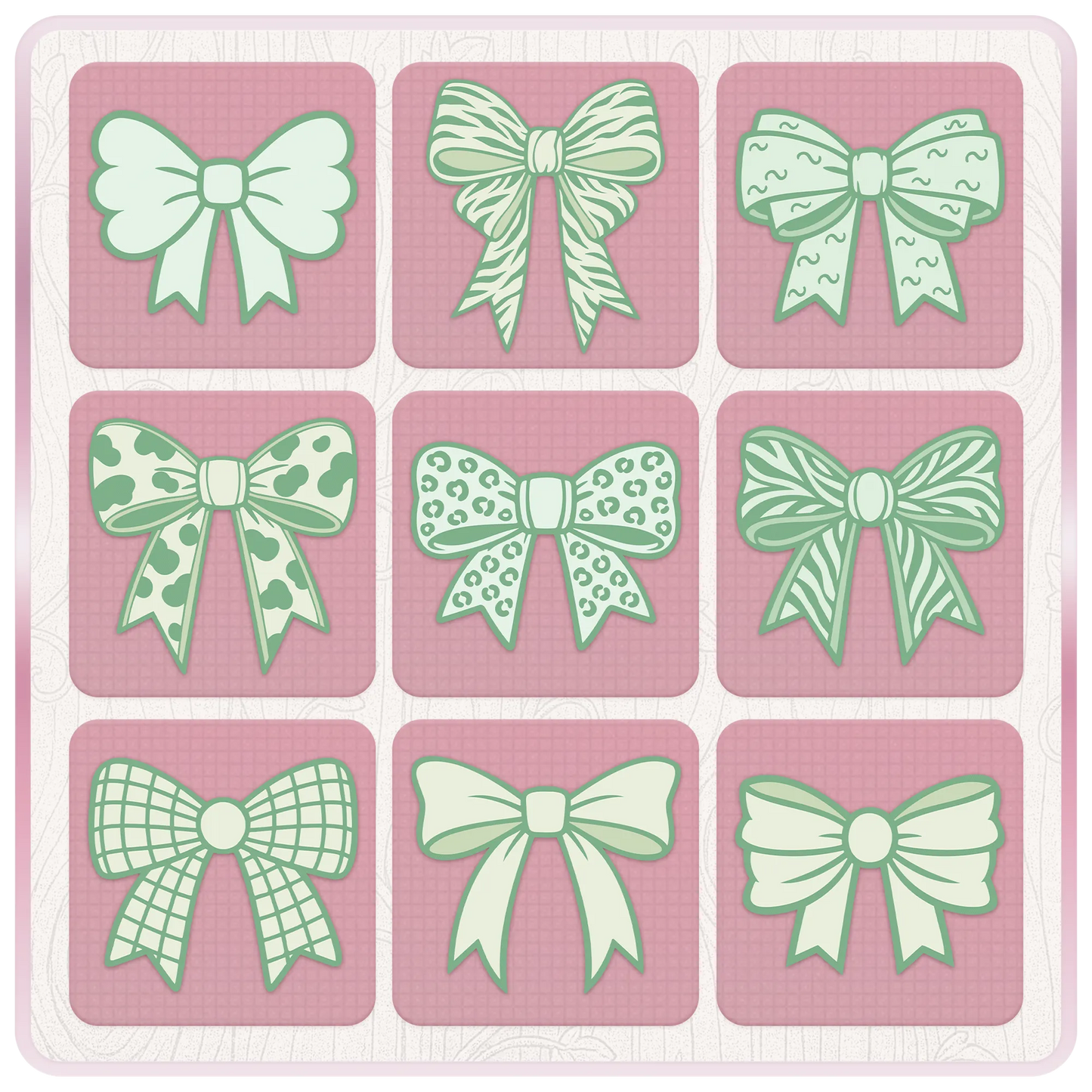 Assorted green ribbon SVG bundle preview with patterned bow clipart including plaid, leopard, cow print, striped and decorative ribbon designs.