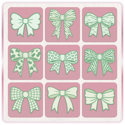 Assorted green ribbon SVG bundle preview with patterned bow clipart including plaid, leopard, cow print, striped and decorative ribbon designs.