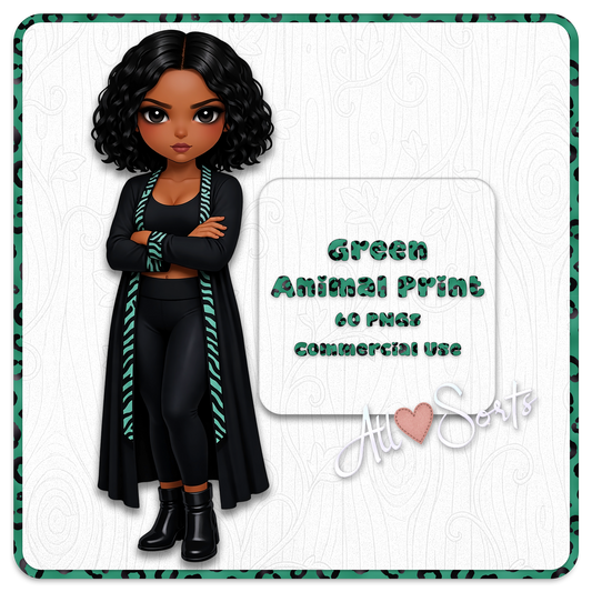 Animal Print Green & Black Clipart Bundle 60 PNGs