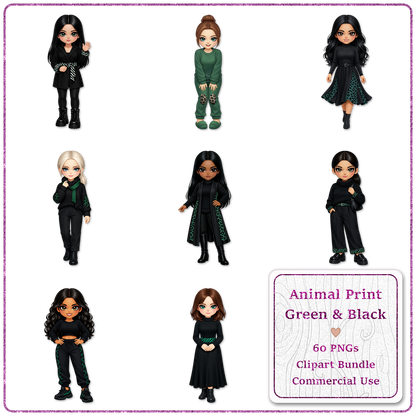 Animal Print Green & Black Clipart Bundle 60 PNGs