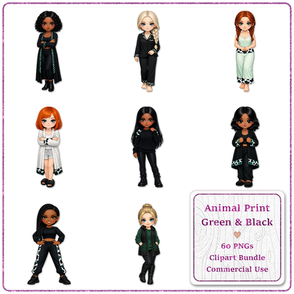 Animal Print Green & Black Clipart Bundle 60 PNGs