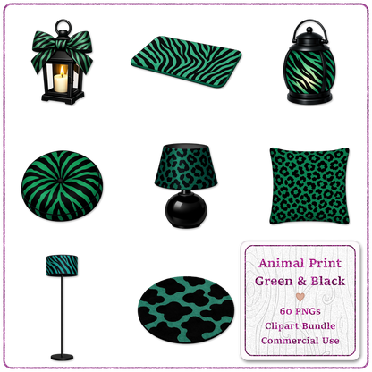 Animal Print Green & Black Clipart Bundle 60 PNGs