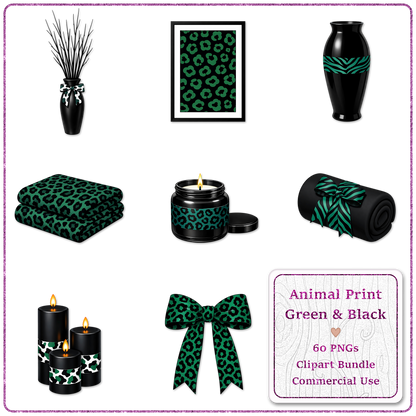 Animal Print Green & Black Clipart Bundle 60 PNGs