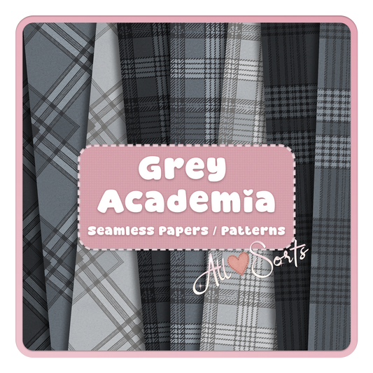Grey academia seamless patterns bundle, grey plaid digital paper pack, dark academia tartan scrapbook paper backgrounds.