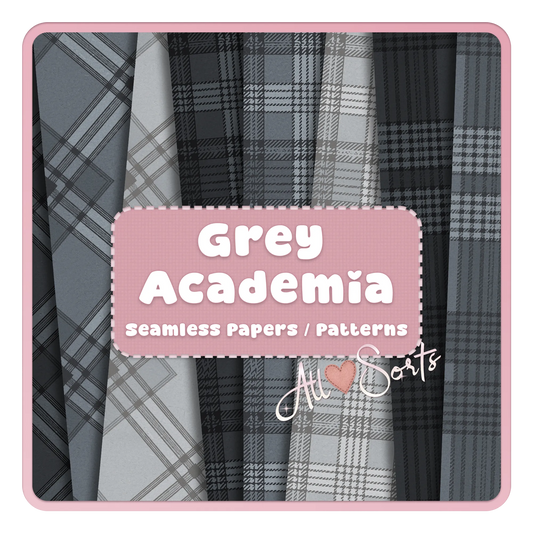Grey academia seamless patterns bundle, grey plaid digital paper pack, dark academia tartan scrapbook paper backgrounds.