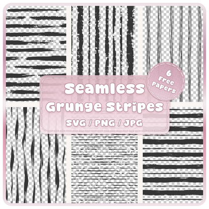 Six grunge stripes seamless pattern SVG PNG and JPG bundle featuring distressed horizontal and vertical stripe designs for digital crafts.