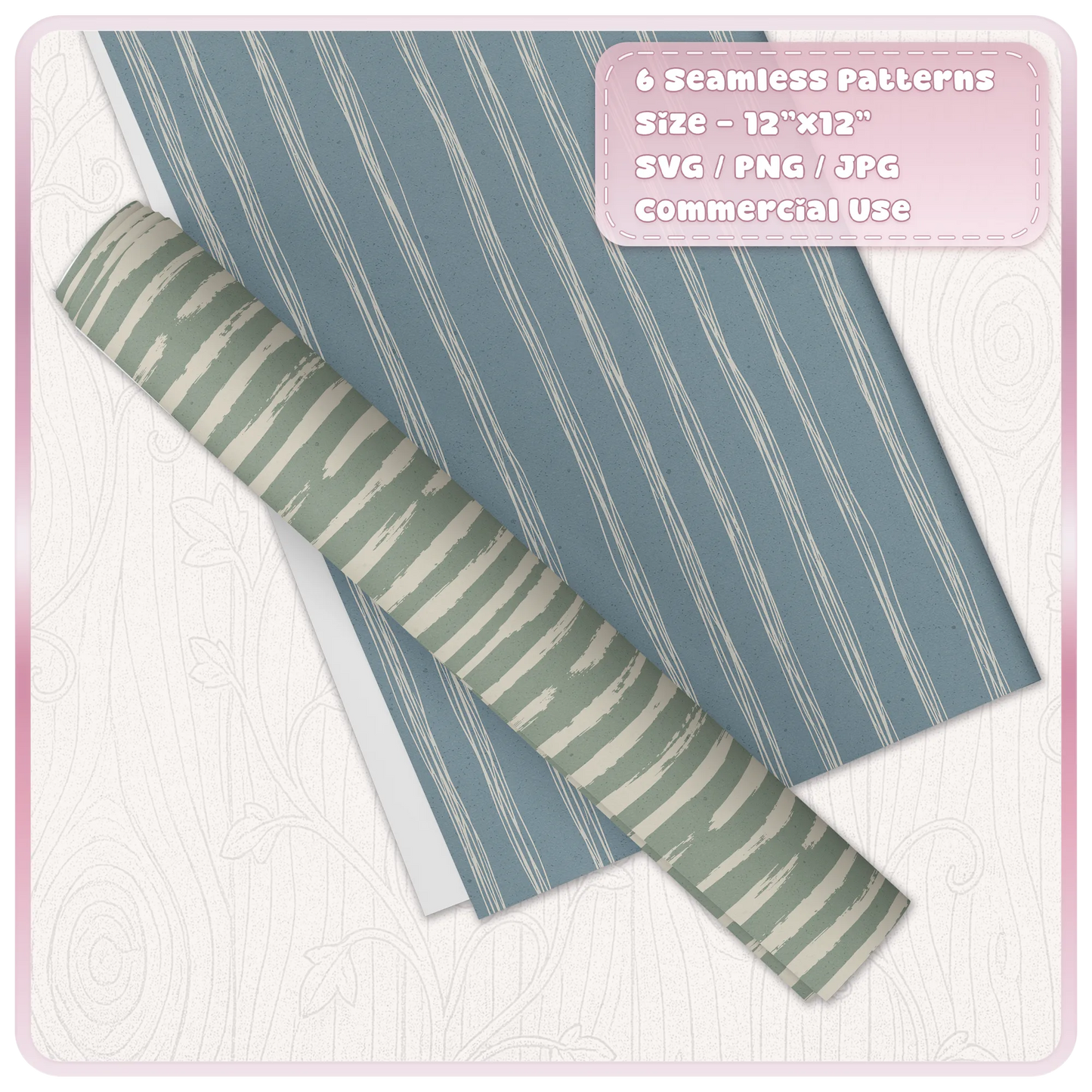 Blue and green grunge stripe seamless pattern digital paper mockup showing distressed vertical and horizontal stripe designs from the six pattern bundle.