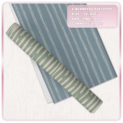 Blue and green grunge stripe seamless pattern digital paper mockup showing distressed vertical and horizontal stripe designs from the six pattern bundle.
