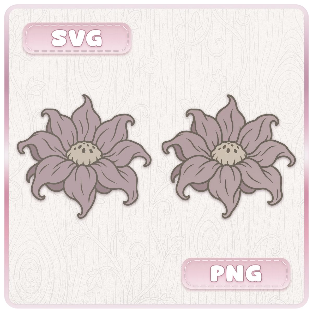 Haunted flower illustration shown in SVG and PNG formats, featuring a whimsical floral design with curled petals and vintage colours.