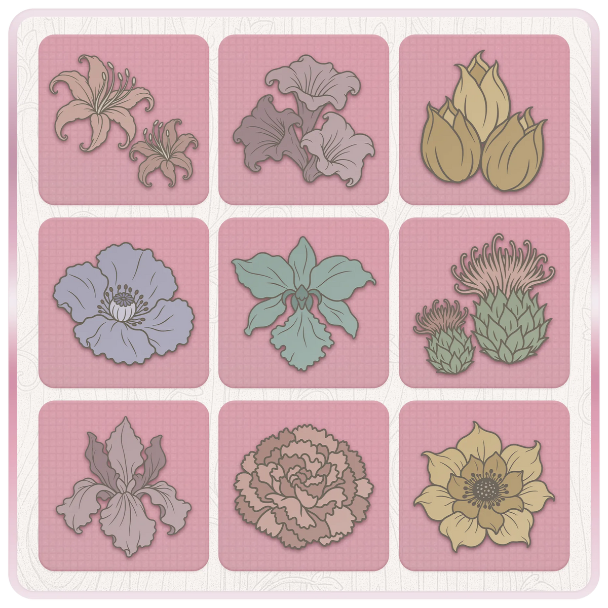 Spooky floral SVG and PNG designs featuring lilies, irises, orchids and vintage-inspired flowers for gothic and woodland crafts.