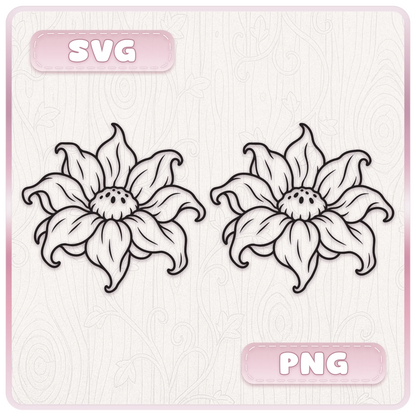 Haunted flower line art shown as SVG and PNG, featuring two matching black outline illustrations of a curled petal flower