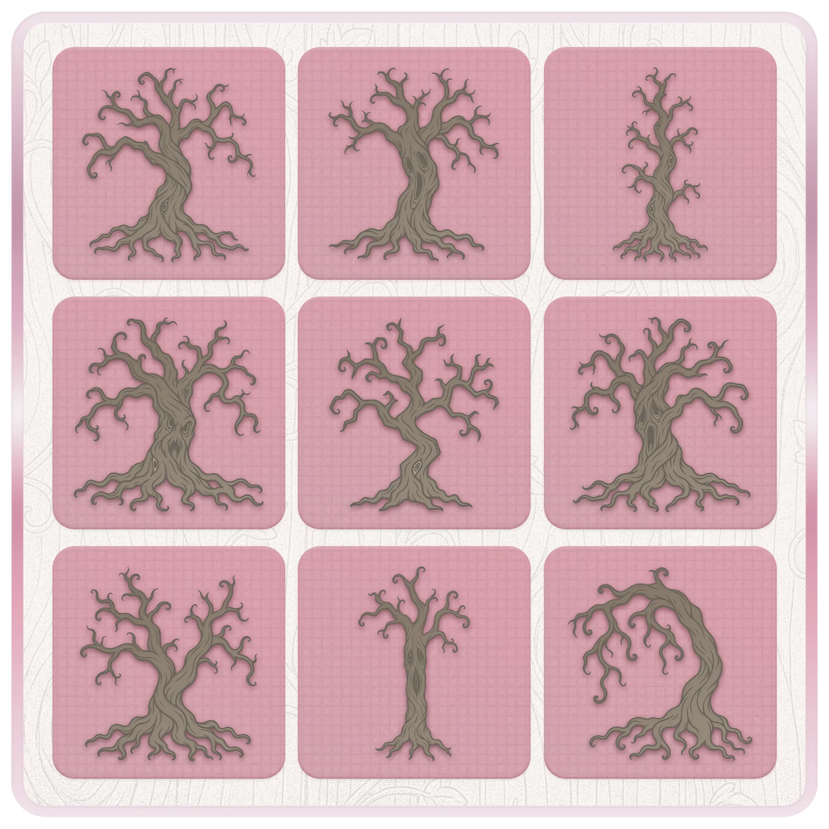Nine haunted forest tree SVG and PNG clipart designs featuring twisted branches, crooked trunks and spooky exposed roots.