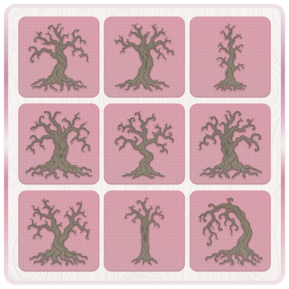 Nine haunted forest tree SVG and PNG clipart designs featuring twisted branches, crooked trunks and spooky exposed roots.