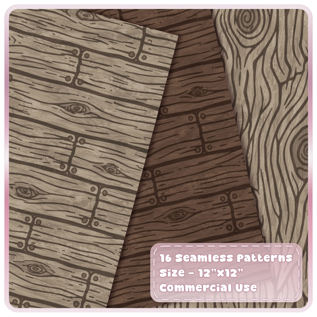 Haunted fairytale wood digital papers showing grey rustic planks, dark brown timber and flowing wood grain textures