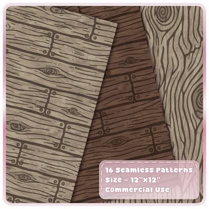 Haunted fairytale wood digital papers showing grey rustic planks, dark brown timber and flowing wood grain textures