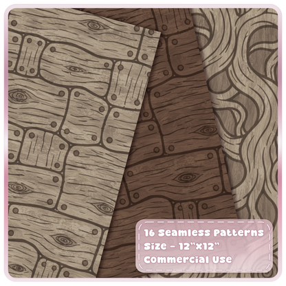 Gothic fairytale wood digital papers featuring aged grey planks, dark timber boards and flowing wood grain patterns