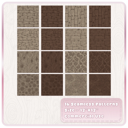 Collection of 16 dark fairytale wood seamless JPG patterns with aged planks, knots and gothic timber textures