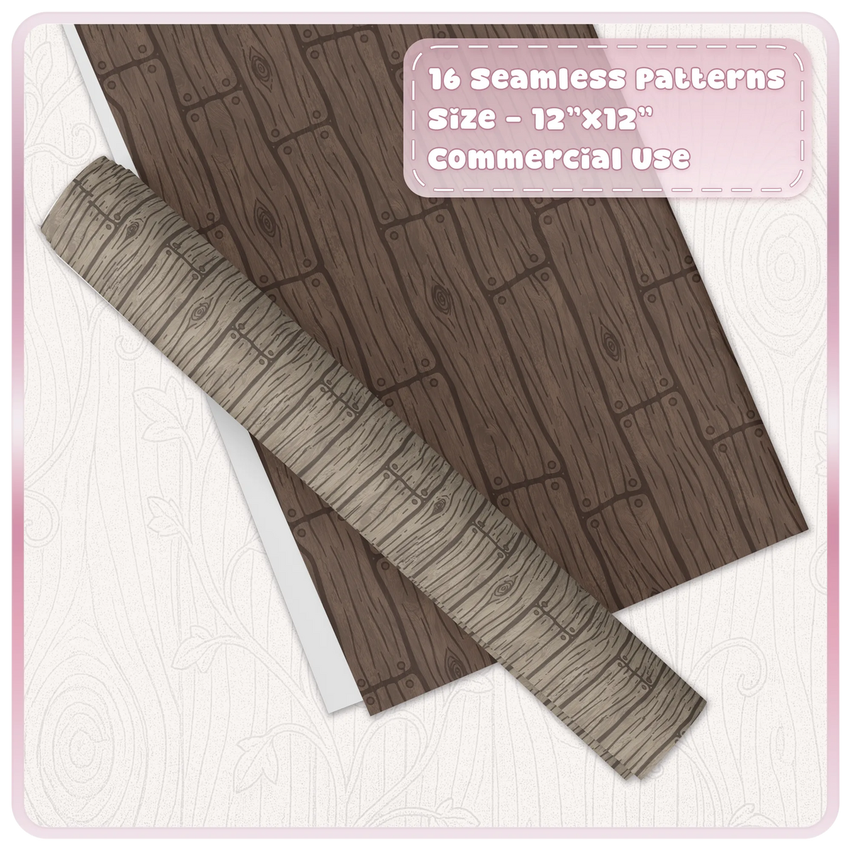 Dark brown and grey seamless wood digital paper mockup showing rustic plank patterns for crafts and backgrounds