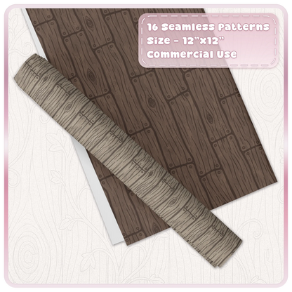 Dark brown and grey seamless wood digital paper mockup showing rustic plank patterns for crafts and backgrounds