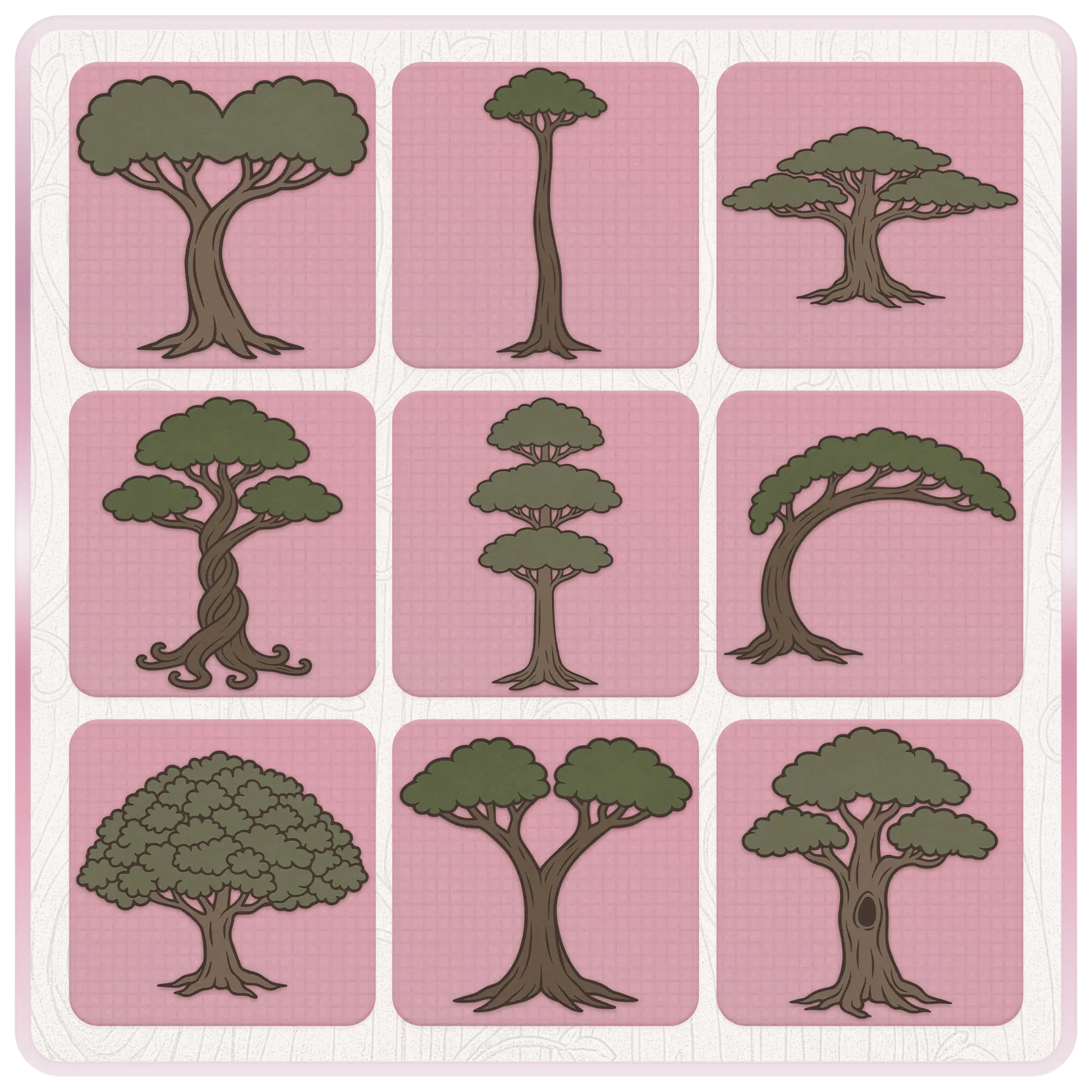 Fairytale Haunted Trees SVG and PNG preview showing assorted dark forest tree illustrations for Cricut crafts, Halloween designs, stickers, printables, and sublimation.