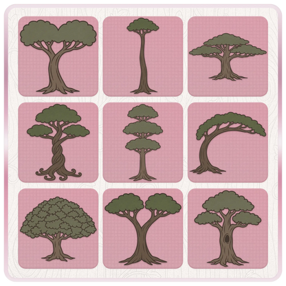 Fairytale Haunted Trees SVG and PNG preview showing assorted dark forest tree illustrations for Cricut crafts, Halloween designs, stickers, printables, and sublimation.