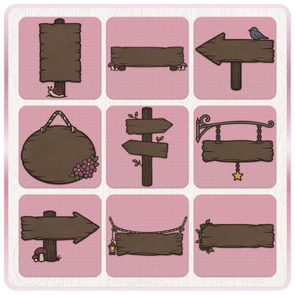 Haunted wooden sign SVG and PNG collection with blank wood boards, snail sign, mushroom plank, bird arrow sign, hanging star sign, floral plaque, and rustic forest signs.