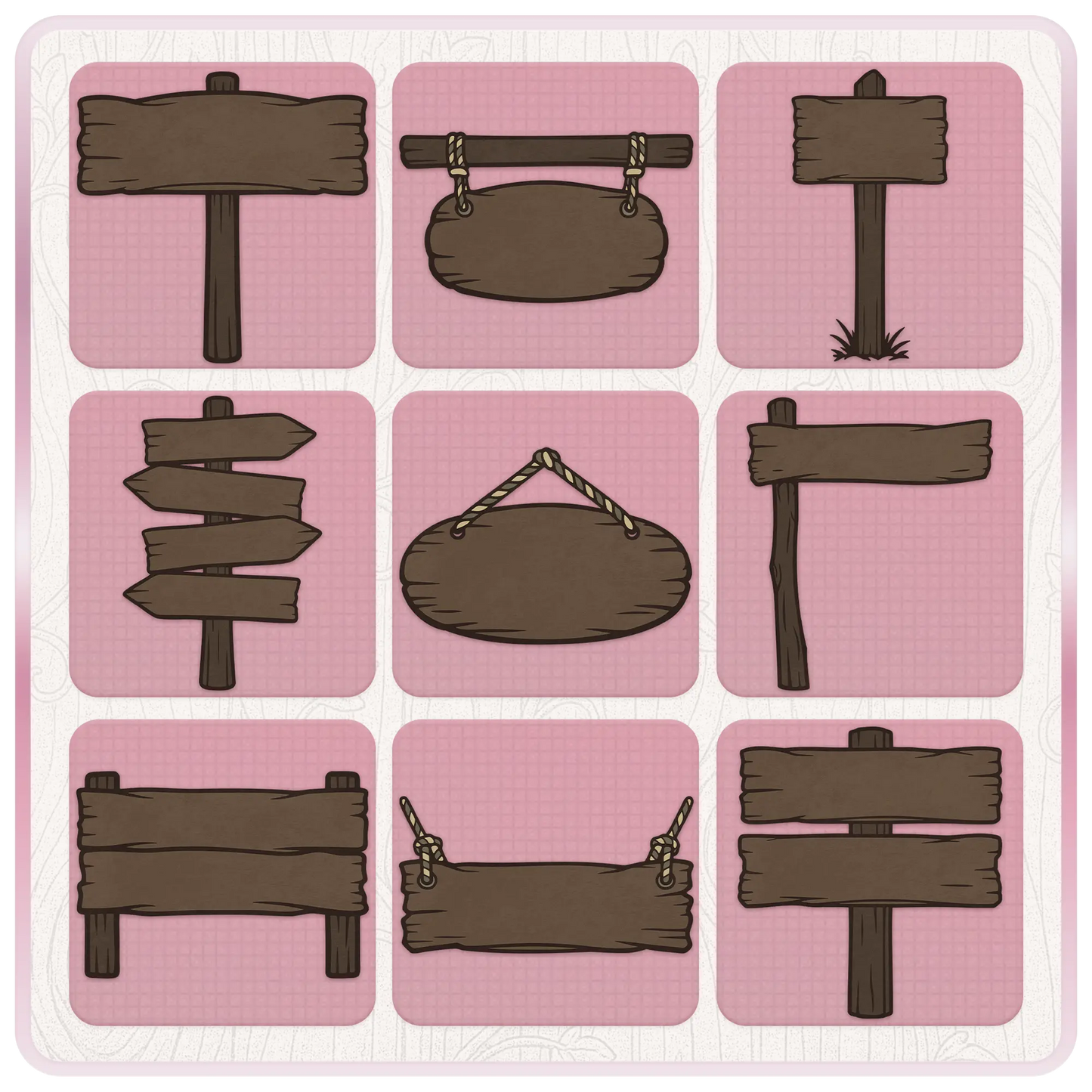 Rustic haunted wooden sign SVG bundle preview featuring blank signposts, hanging wooden plaques, arrow signs, double plank signs, and cut-friendly spooky wood sign graphics.